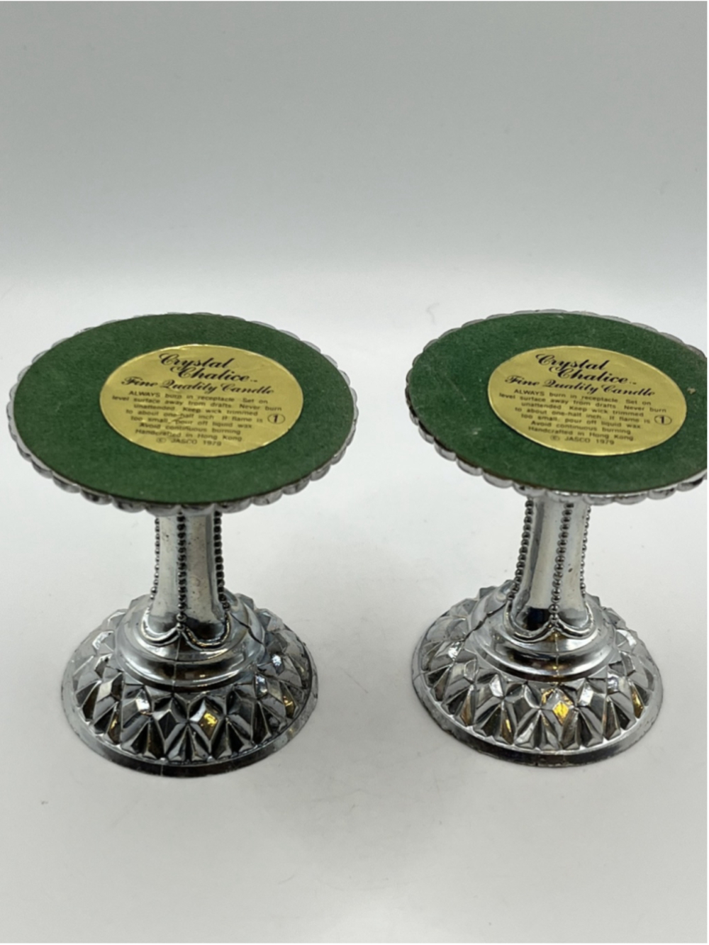 Vintage 1978 Jasco SILVER , Ornate Plastic Candle Holders, Made In Hong Kong